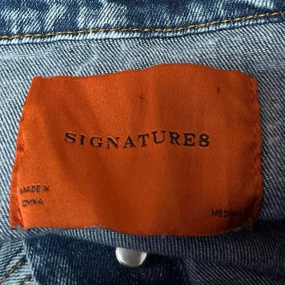 Signatures Blue Long Sleeve Button Up Frayed Crop Denim Jeans Coat Jacket Top M - Picture 5 of 6